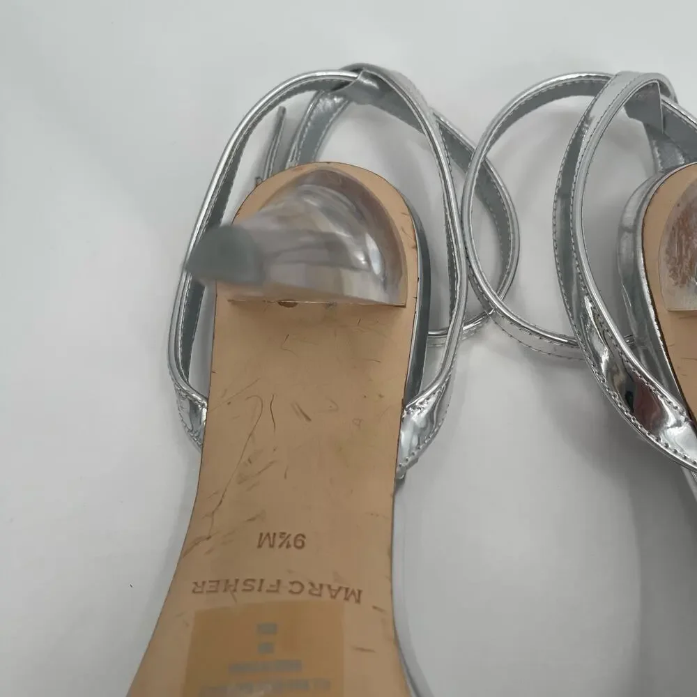 MARC FISHER Heels Breta Size 9.5 Chrome Silver Clear Sparkle Prom Homecoming